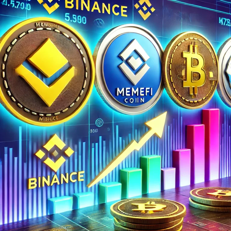 Лістинг МемФі коін на Binance, Bybit, та MEXC – ілюстрація з графіком зростання ціни.