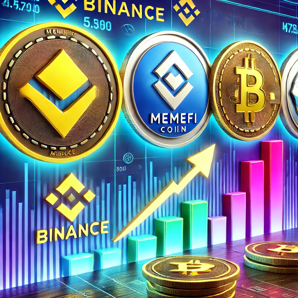 Лістинг МемФі коін на Binance, Bybit, та MEXC – ілюстрація з графіком зростання ціни.