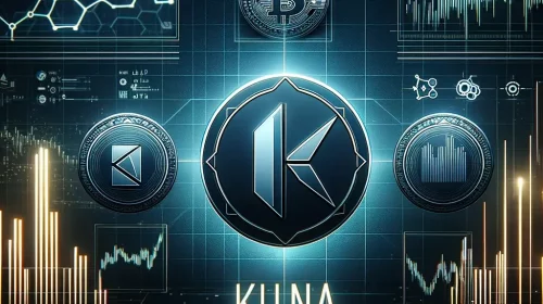 DALL·E 2024-05-29 15.20.03 - A dark-themed image for a cryptocurrency exchange article, featuring the logo of Kuna prominently. The background should be sleek and modern, with ele